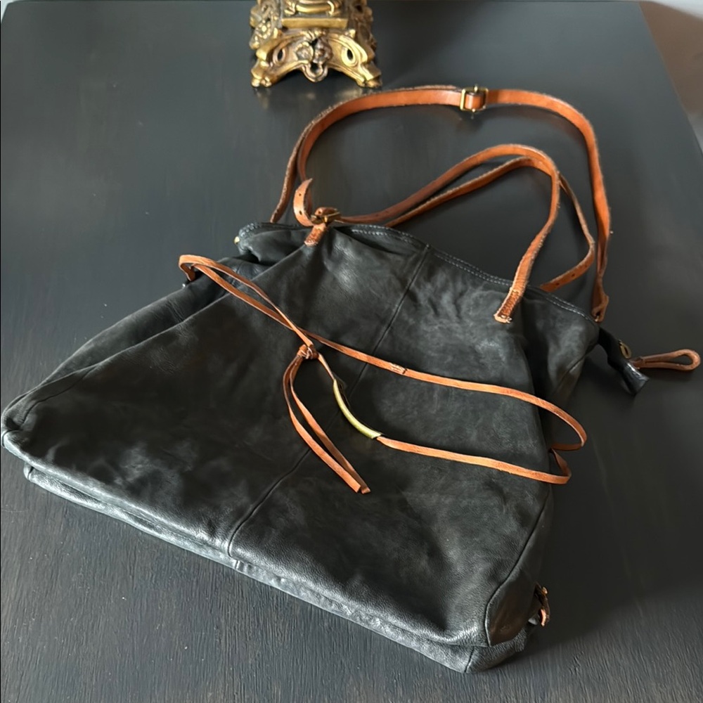 A.S.98 Black and Brown Shoulder Bag with Distressed Leather